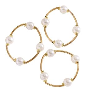 COVIEEZB 3Pcs/Set Ngọc trai Vòng tay xếp chồng Đàn hồi Phổ quát Vòng tay nhiều lớp Thanh lịch Phong cách Âu Mỹ Bộ vòng tay hạt cườm Phụ nữ