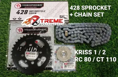MODENAS KRISS 1 KRISS 2 KRISS110 CT110 FRONT REAR 428 YOSHIPOWER SPROCKET SET RANTAI 428-110L
