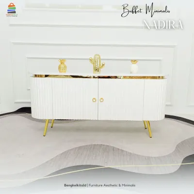 Nadira Meja TV Minimalis Modern Rak TV Lemari TV Bufet TV Minimalis Buffet Oval Credenza Aesthetic