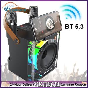 【Local Shipment】 Wireless Karaoke Speaker with Dual Microphones Stereo Surround Speaker Music Rhythm Light Subwoofer Music Player for Outdoor Picnic