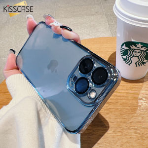 【With Lens Film】KISSCASE High Quality Luxury Plating Case With Glass Camera Protector Phone Case For iPhone 14 Pro Max 13 12 11 Clear Soft TPU Electroplated Hard PC Frame Shockproof Soft Cover