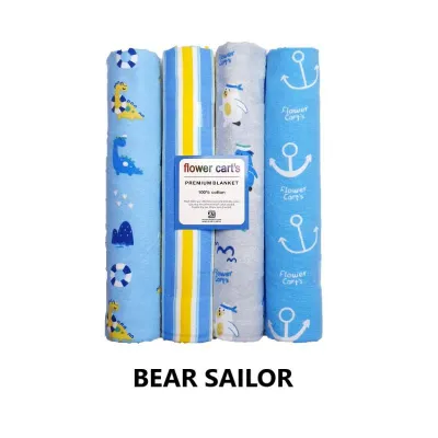 Flower Cart’s Selimut Bayi Katun Flanel Premium 4 Pcs | Halus Lembut | Ukuran 90x72 cm | Banyak Motif Lucu