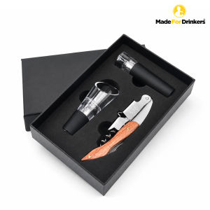 3-in-1 Premium Wine Opener Gift Set with Pourer and Vacuum Stopper [Made For Drinkers]