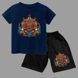 setelan celana pendek dan kaos atasan anak usia 1-10tahun sablon BARONG HIJAU bahan katun combed