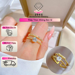 Kèm hộp - Nhân Titan Cao Cấp Hở Mạ Vàng Đính Đá Zircon Không Đen Gỉ Hình Nơ