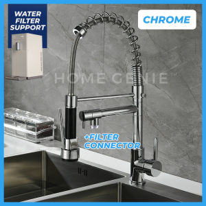 Kitchen Sink 360° Rotating Faucet Double Output Tap Copper Hose Flexible Shower Wall Pillar Water DIY by Home Genie