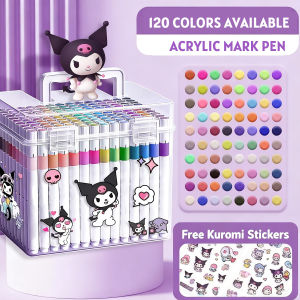 120/60/24 Colors New Sanrio Kuromi Acrylic Paint Markers Set Colored Markers Set Waterproof Opaque Art Supplies for Drawing Crafts