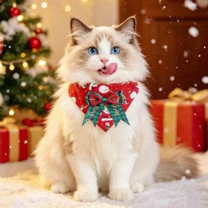 DGFDF Soft Cloth Christmas Pet Bandana Adjustable Strap Red Green Cat Saliva Towel Holiday Kitten Neckwear Washable Fabric Plaid Bowknot Collar Pet Party