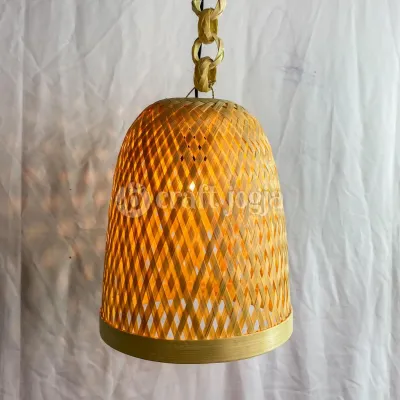 Kap Lampu Gantung Bambu Model Tabung Size M (isi 1 pcs) Lampu Dekorasi Cafe Kerajinan Anyaman Bambu