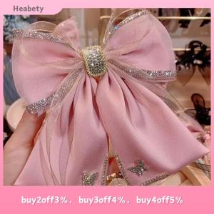 Heabety Fabric Rhinestone Hairpin Butterfly Mesh Bow Hair Clip Spring Clips For Women Korean Style Fashion Hair Accessories