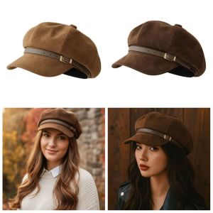 NOBLELUX Warm Beret Hats Fashionable Retro Suede Octagonal Hat Classic Design Newsboy Cap Daily Travel
