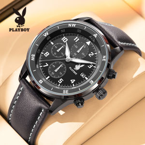 PLAYBOY Watch For Men Waterproof 2024 Original Quartz Luminous Calendar Chronograph Multiple Colour Leather Sports Men Watch