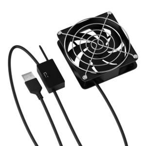 USB 5V Powered 8cm Cooling Fan with Temperature Control for Electronics Including Routers and Consoles