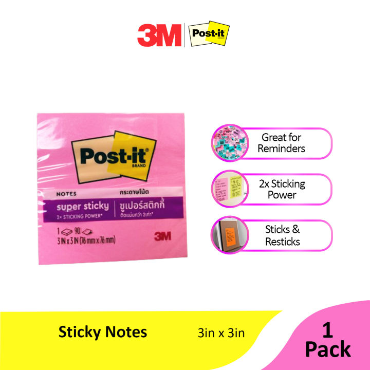3M Post-it Sticky Notes 654-24SSMIA CP PINK, 3x3, 90 sheets, 3x3, 100 sheets