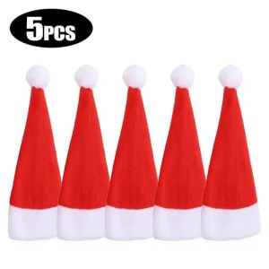 30pcs Mini Santa Claus Hat Wine Bottle Cover  / Christmas Hat for Fork Knife Tableware Decorations / DIY Plush Xmas Hat Decoration Supplies / for Christmas New Year Festival Party