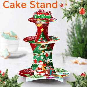 Christmas Theme Cake Rack Paper Three-layer Tray Cake Rack for XMAS Party Dining Decoration