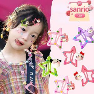 Kawaii Dopamine Sanrio Hair Clip Cinnamoroll Hello Kitty Kuromi Childrens Student Colorful Star Shaped BB Clip Girl Sweet and Cute Hair Accessory Gift