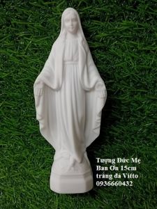 Tượng Đức Mẹ Ban Ơn trắng đá cao 15cm composite cao cấp dày nặng Vit/to/ri/a quà tặng công giáo