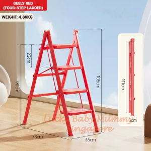 Red Folding Ladder / Lightweight Carbon Steel Ladder / Anti-Slip Lightweight Home Ladder