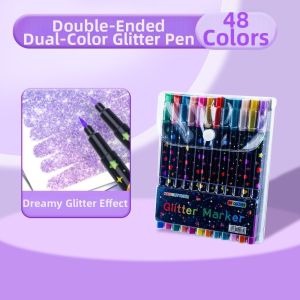 NUBE Colorful Double-Ended Glitter Pens 24/48/72/96 Colors Quickly Dry Acrylic Marker Pen Soft Tip Watercolor Pen DIY
