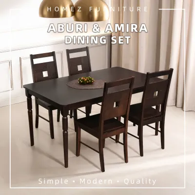 (FREE Shipping) KitchenZ ABURI and AMIRA Walnut Dining Set 4 or 6 Seater Solid Rubberwood