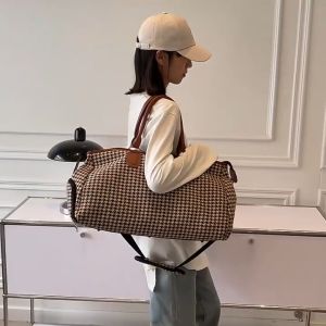 Large Capacity Travel Bag Luggage Bag Baju Beg Balik Kampung Duffel Bag With Shoes Compartment Woolen Black Brown Cotton Bags