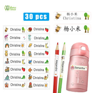threetrees Personal Customized Name Stickers For Kids Waterproof Keychain Name Tag Wildly Used For Water Bottles School Bags Travel LuggageSchool Essentials 私人订制儿童防水姓名贴