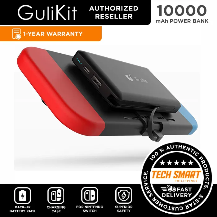 GuliKit Power Bank 10000mAh Per Nintendo Switch – Batteria Portatile Con Clip E Cavo USB-C Integrato, Ricarica Veloce 5V/3A, +10 Ore Di Gioco