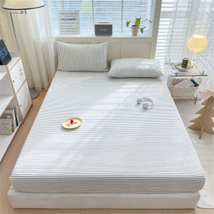 Dansunreve Washed Cotton Bedsheet Grid/Stripe Fittedsheet 800TC Super Soft Breathable Elastic Bed Sheet Single/Super Single/Queen/King/Super King