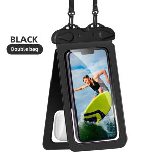 VOVOVA Double compartment waterproof mobile phone bag suitable for swimming diving touchscreen swimming underwater photography neck rope sealed transparent IPX8 dry bag maximum 7-inch mobile phone