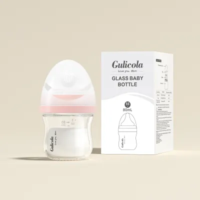 Gulicola Glass Feeding Bottle with Slow Flow Anti Colic Nipple for Newborn Breastfeeding Babies 0 M+3oz/80ml 5oz/160ml，8oz/240ml
