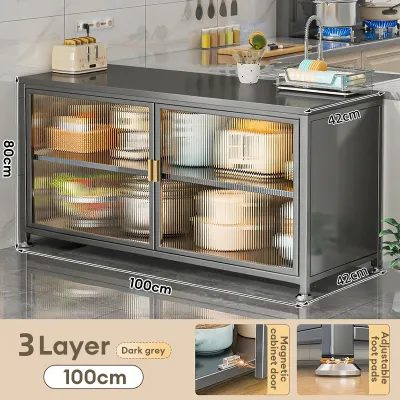 CompactSteel​​ store Multi-functional Kitchen Storage Cabinet with Slab Shelves|Carbon Steel Frame & Countertop | Heavy Duty Sideboard Cupboard & Organizer