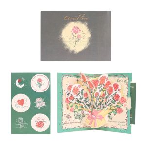 FEELINGS Pop Up Love 3D Greeting Card Rose Flower Valentines Day Card Surprised with Envelope Thank You Card Wedding Invitations