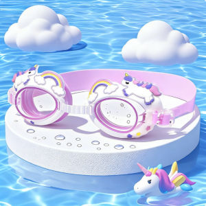 Aoduoyaya Kids Cartoon Swimming Goggles Adjustable Rubber Strap HD Waterproof Anti-Fog Silicone Swim Glasses