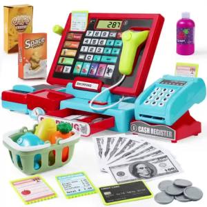 Shopping Cash Register Playset with Real Calculator Pretend Play Store Learning Toy Christmas/Halloween/New Year Gift