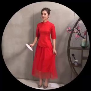 3XL Bridesmaids Dress Mustard Golden Color Maxi Dress Stand Collar Tulle Bridesmaid Gown Improved Cheongsam Red Sister Group Chinese Style Bridesmaid Dress㏇X0407