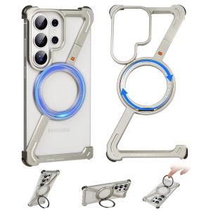 Eary Aluminum Metal Z Case for Samsung Galaxy S26 Ultra Frameless Phone Cover Magnetic 360 ° Ring Stand Holder Shockproof Bumper