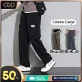 Celana Cargo Panjang Pria Korean style loose pants celana Olahraga Sport Jogging Big Size baggy pants Oversize longgar Celana training keren murah celana jumbo celana banyak kantong sweatpants quick dry cargo hitam. 