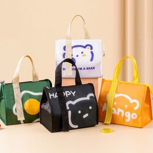 NCNC(okdeals01) lunch bag 午餐袋 Excellent Waterproof Aluminium Foil Long Ribbon Women Insulated Cartoon Tote Thermal Portable Lunch Box Bag Travel Picnic Pouch Food Storage Handbag Dinner Container