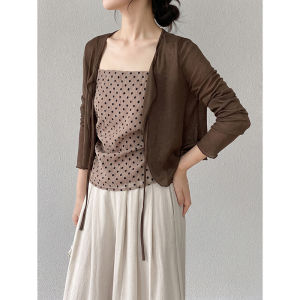 2026 New Summer Women Polka Dot Camisole With Long Sleeve Open Front Cardigan Casual Two Piece Outfit