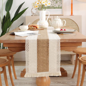 Yo-Fun Table Runners Farmhouse Boho Long Table Runner Modern Decor Rustic Woven Cotton Crochet Lace for Bohemian
