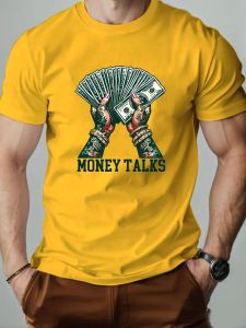 Men t-shirt 100% Cotton MONEY TALKS Print Round Neck Breathable Streetwear Oversized Tee Casual Fashion High quality Clothing