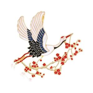Sophisticated Womens Brooch Showcasing Cranes And Plum Blossom Design Made From Sturdy Alloy Suitable For All Ages