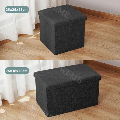 Large Capacity 110L Ottoman Multi-Foldable Storage Chair with box/Sofa Storage Stool Footrest Seat Space Saving Linen Home Organizer Storage Box with Cushion Lid