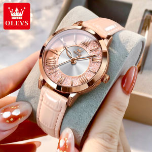 OLEVS Jam Tangan Wanita Anti Air Tali Kulit Terbaru Elegan Original Kuarsa Antik Jam Tangan Cewek