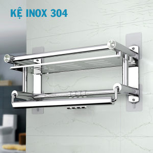 Giá Treo Khăn Nhà Tắm 2 Tầng Giá Treo Inox 304 Kệ Nhà Tắm INOX SUS304 Lắp Đặt Dính Tường