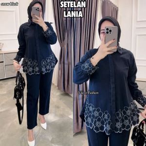 Setelan Wanita Kekinian Lania Set WD Bahan Jeans Premium Aplikasi Bordir M L XL XXL Oneset Jeans Korean Style Terbaru Setcel Remaja Viral Ootd Hijab