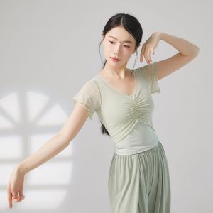 Áo múa cổ trang Trung Hoa tay ngắn viền xoăn bèo nhún ngực MA24