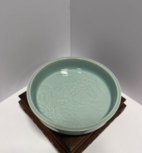 Đĩa trang gốm sứ cao cấp xanh ngọc bích họa tiết phong cảnh