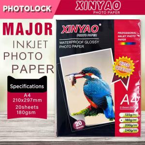 BINLU XINYAO A4 Waterproof Glossy Photo Paper 20 Sheets Premium Inkjet Printing Paper Fast Dry High Resolution for Epson Canon HP Printer School Projects ID Picture DIY Stickers Scrapbook Menu Flyer Manila Stock Ready To Ship
